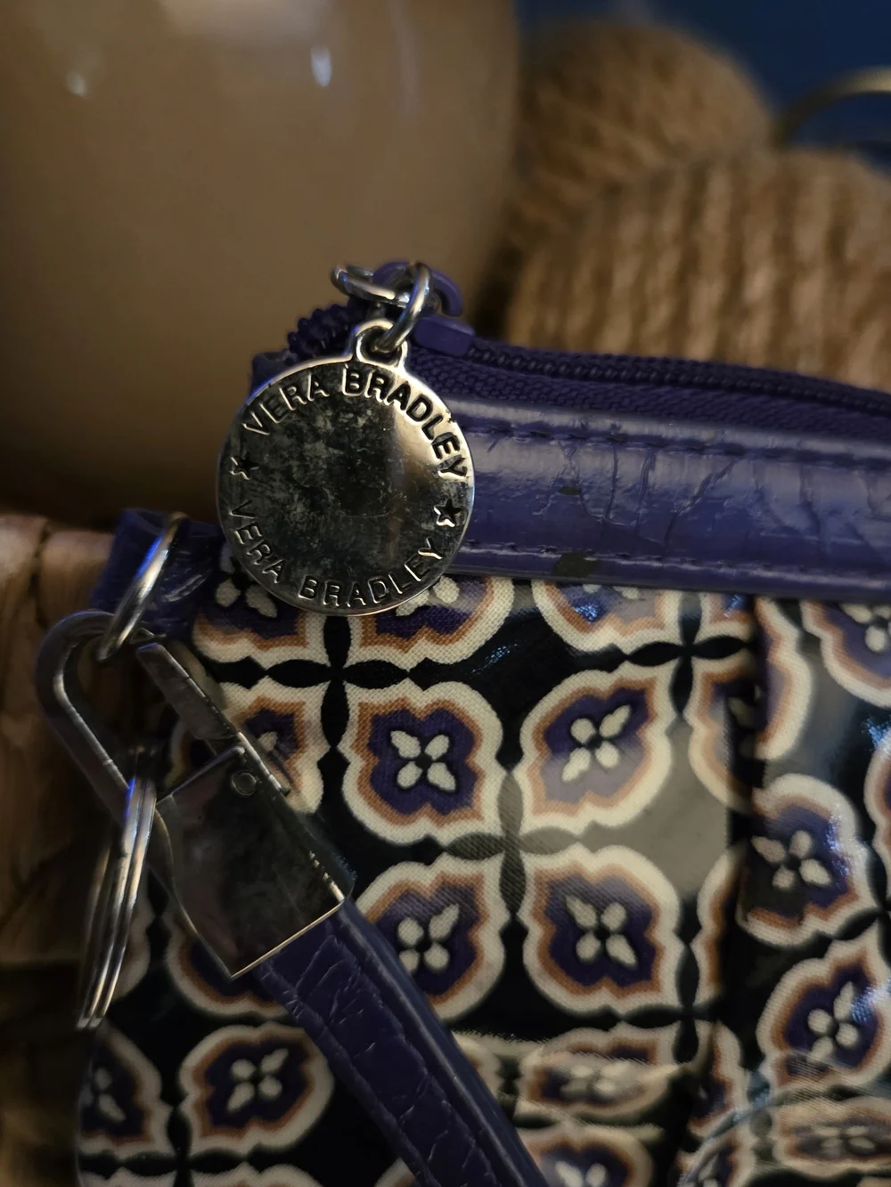 Vera Bradley Purple Floral Patent Wristlet Clutch with Rose Accent